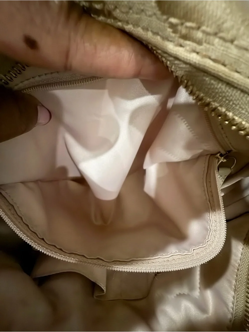 Coach Beige Signature Canvas Satchel with orange Trim and Handles. No strap
